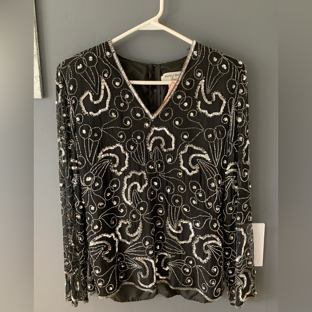 Vintage Papell Boutique Beaded & Sequin V Neck